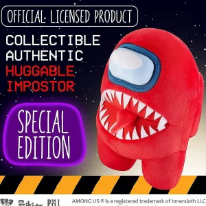 Oriental Trading Character Toys*Among Us Red Impostor With Tongue Teeth Plush Huggable Plushie 10" Doll Figure Pmi International