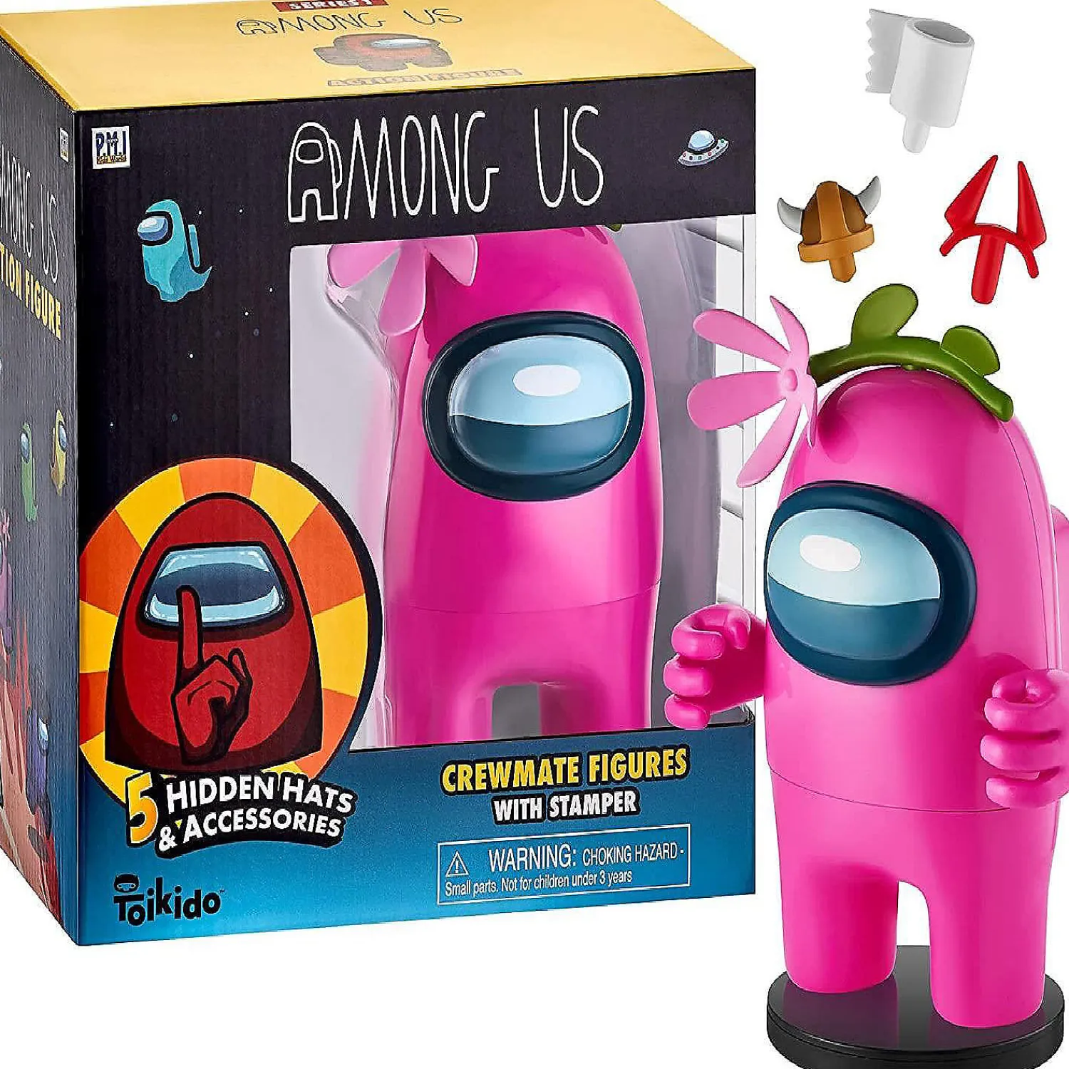 among_us_stamper_pink_cre_1.webp Oriental Trading Character Toys*Among Us Stamper Pink Crewmate Flower Hat 7" Video Game Character Figure Pmi International