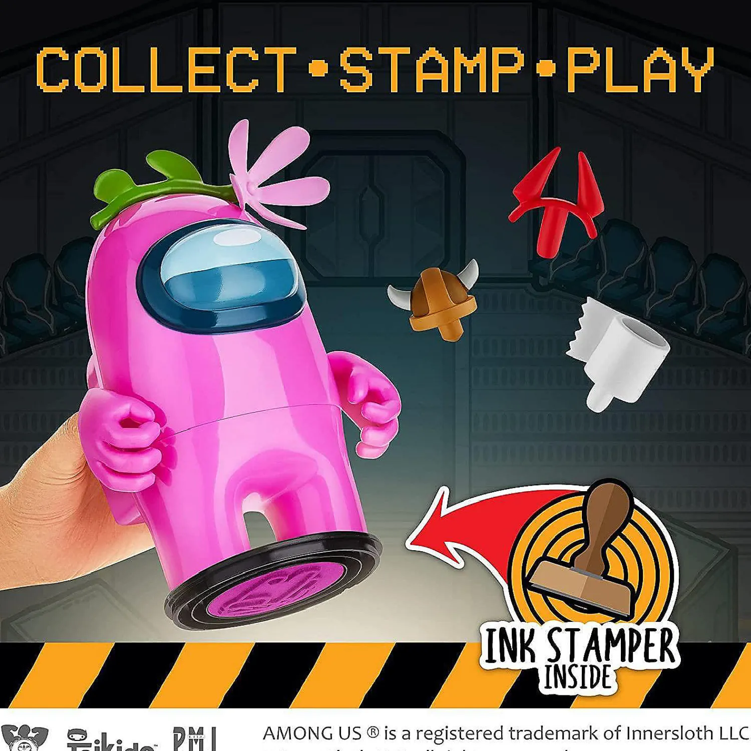 among_us_stamper_pink_cre_3.webp Oriental Trading Character Toys*Among Us Stamper Pink Crewmate Flower Hat 7" Video Game Character Figure Pmi International