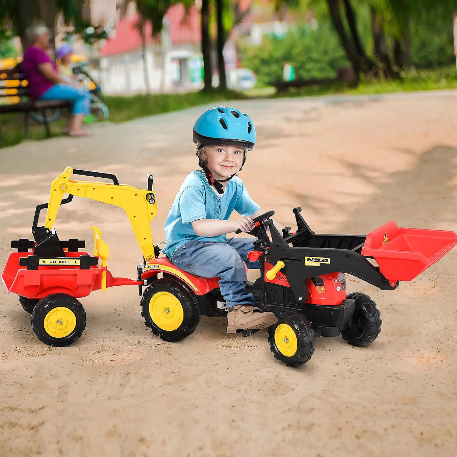 aosom__in__kids_ride_on_b_1.webp Aosom 3 In 1 Kids Ride On Bulldozer Excavator W/Cargo Trailer<Oriental Trading Flash Sale