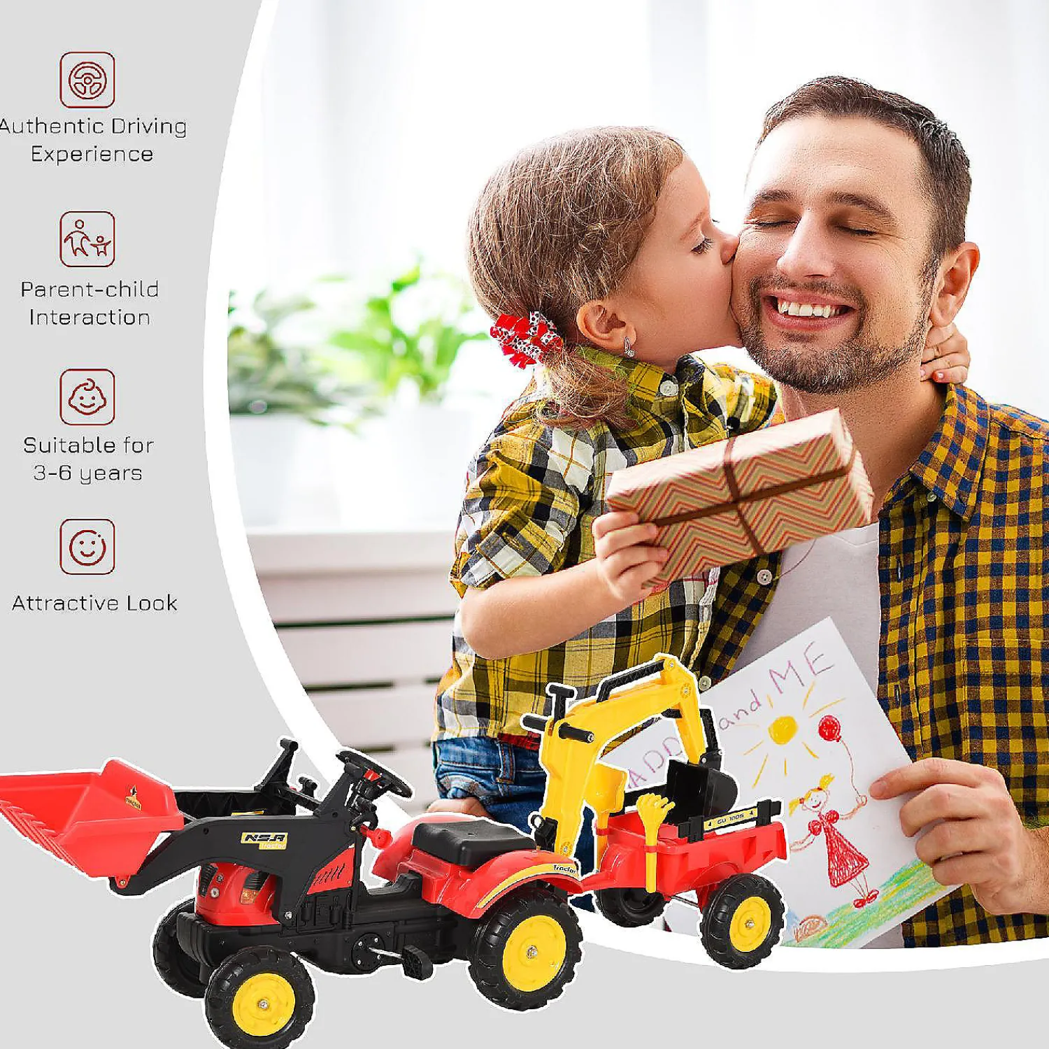 aosom__in__kids_ride_on_b_3.webp Aosom 3 In 1 Kids Ride On Bulldozer Excavator W/Cargo Trailer<Oriental Trading Flash Sale