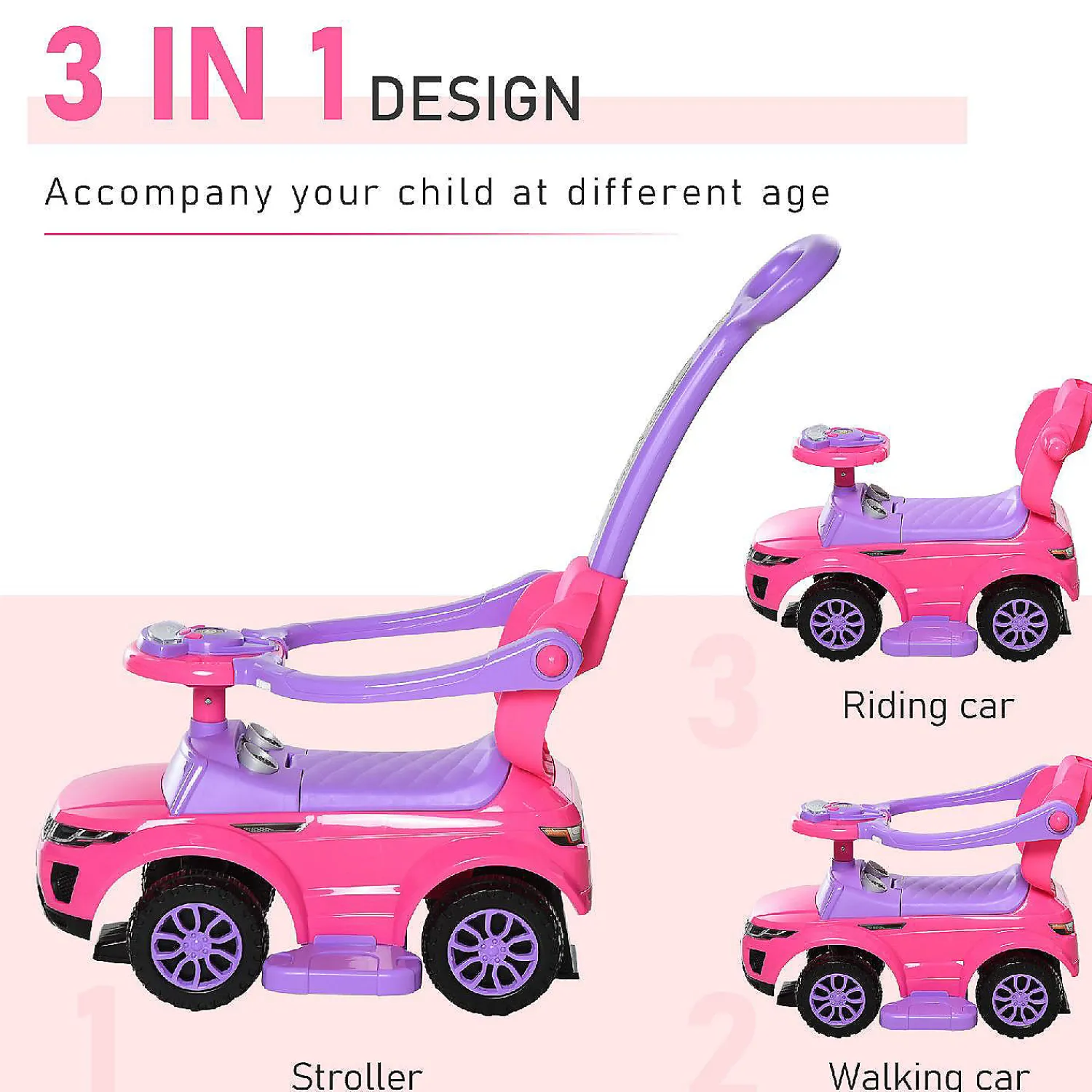 aosom__in__toddler_push_c_3.webp Aosom 3 In 1 Toddler Push Car W/Music Lights And Secure Bar 1-3Yr Pink<Oriental Trading New