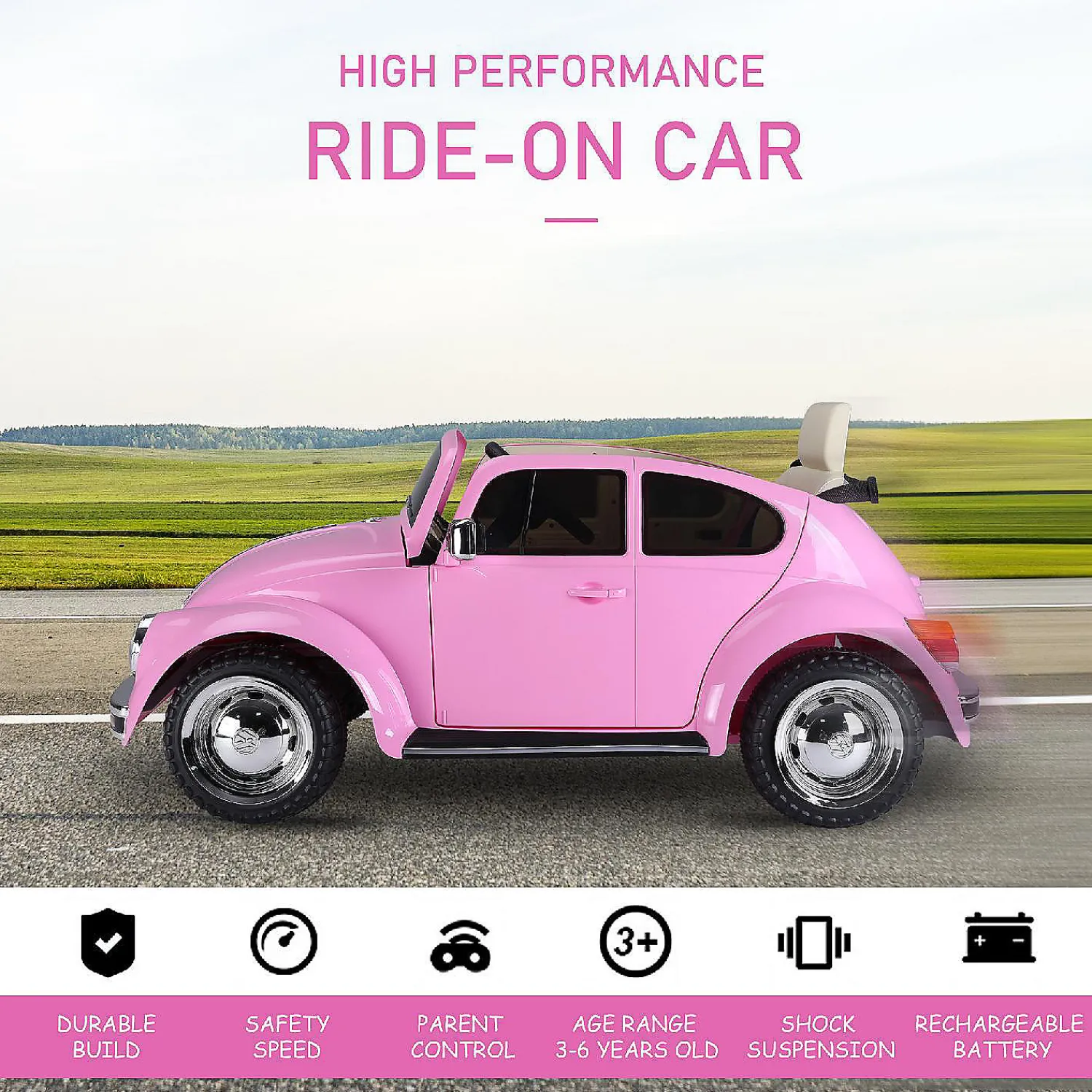 aosom_licensed_volkswagen_3-1.webp Aosom Licensed Volkswagen Beetle Electric Ride On Car 6V Battery Powered Remote Control 3-6Yrs Pink<Oriental Trading New