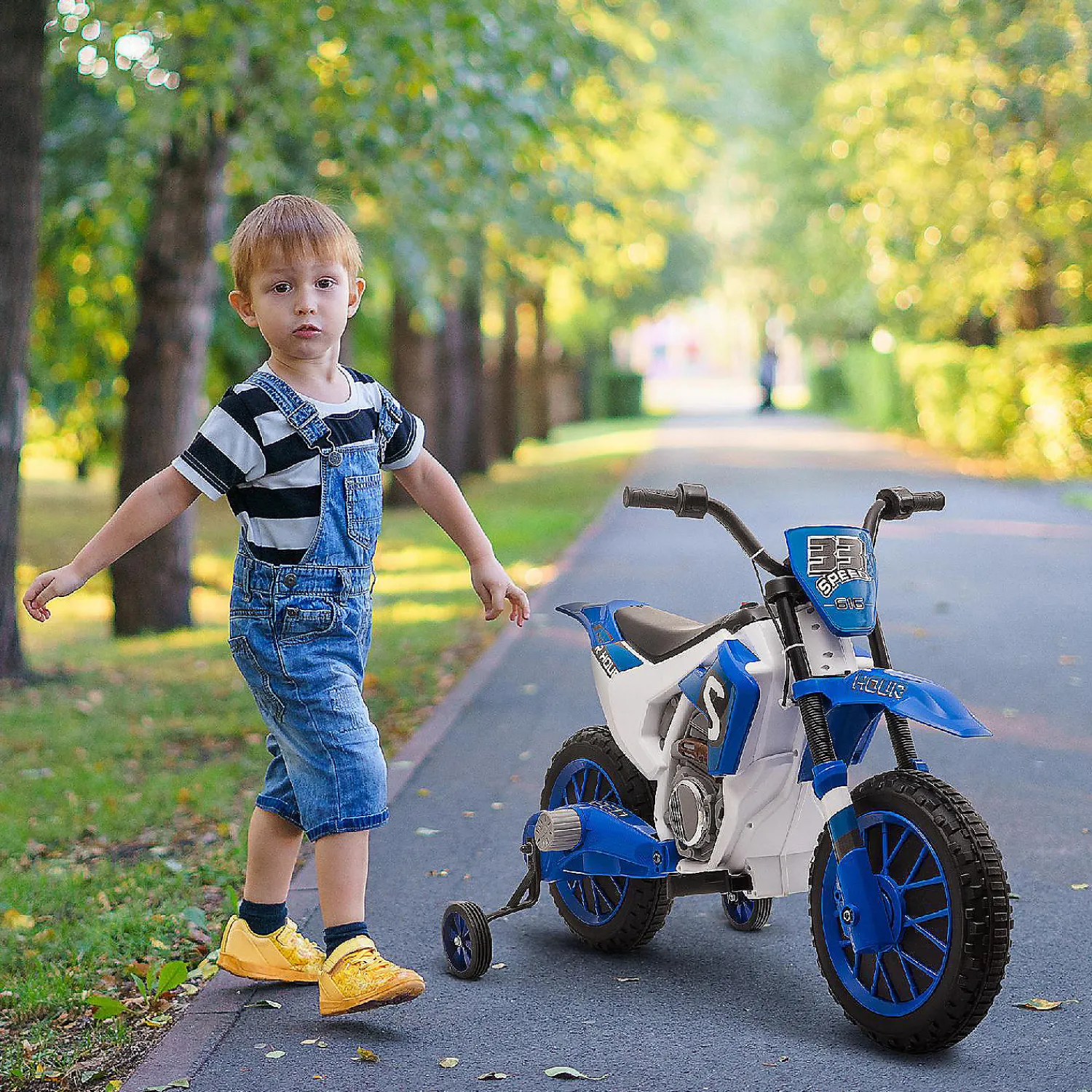 aosom_v_motorcycle_dirt_b_1.webp Aosom 12V Motorcycle Dirt Bike Electric Ride On W/ Training Wheels Blue<Oriental Trading Clearance