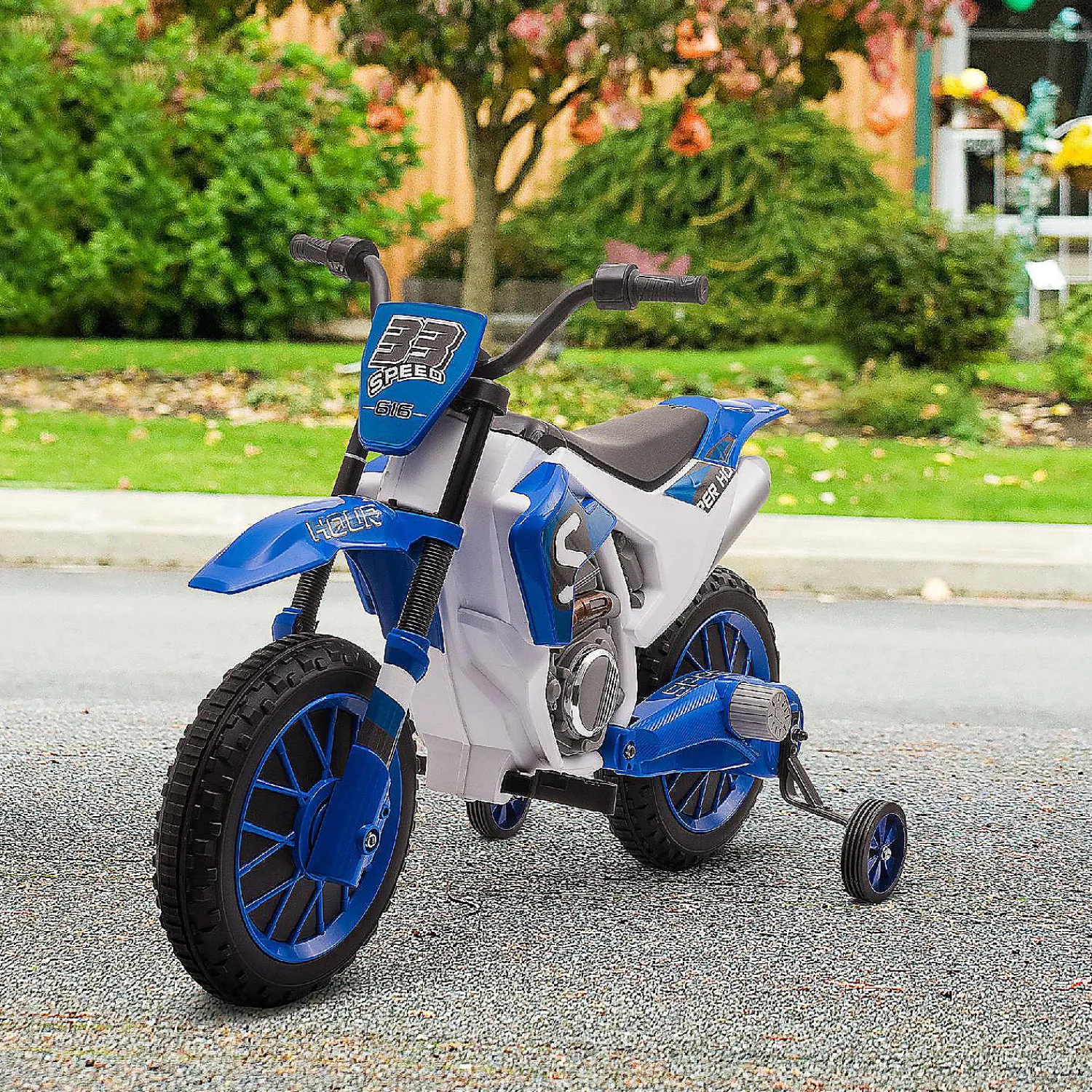 aosom_v_motorcycle_dirt_b_2.webp Aosom 12V Motorcycle Dirt Bike Electric Ride On W/ Training Wheels Blue<Oriental Trading Clearance