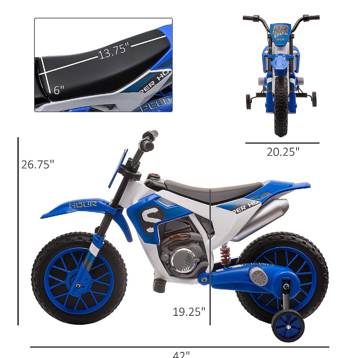 aosom_v_motorcycle_dirt_b_3.webp Aosom 12V Motorcycle Dirt Bike Electric Ride On W/ Training Wheels Blue<Oriental Trading Clearance