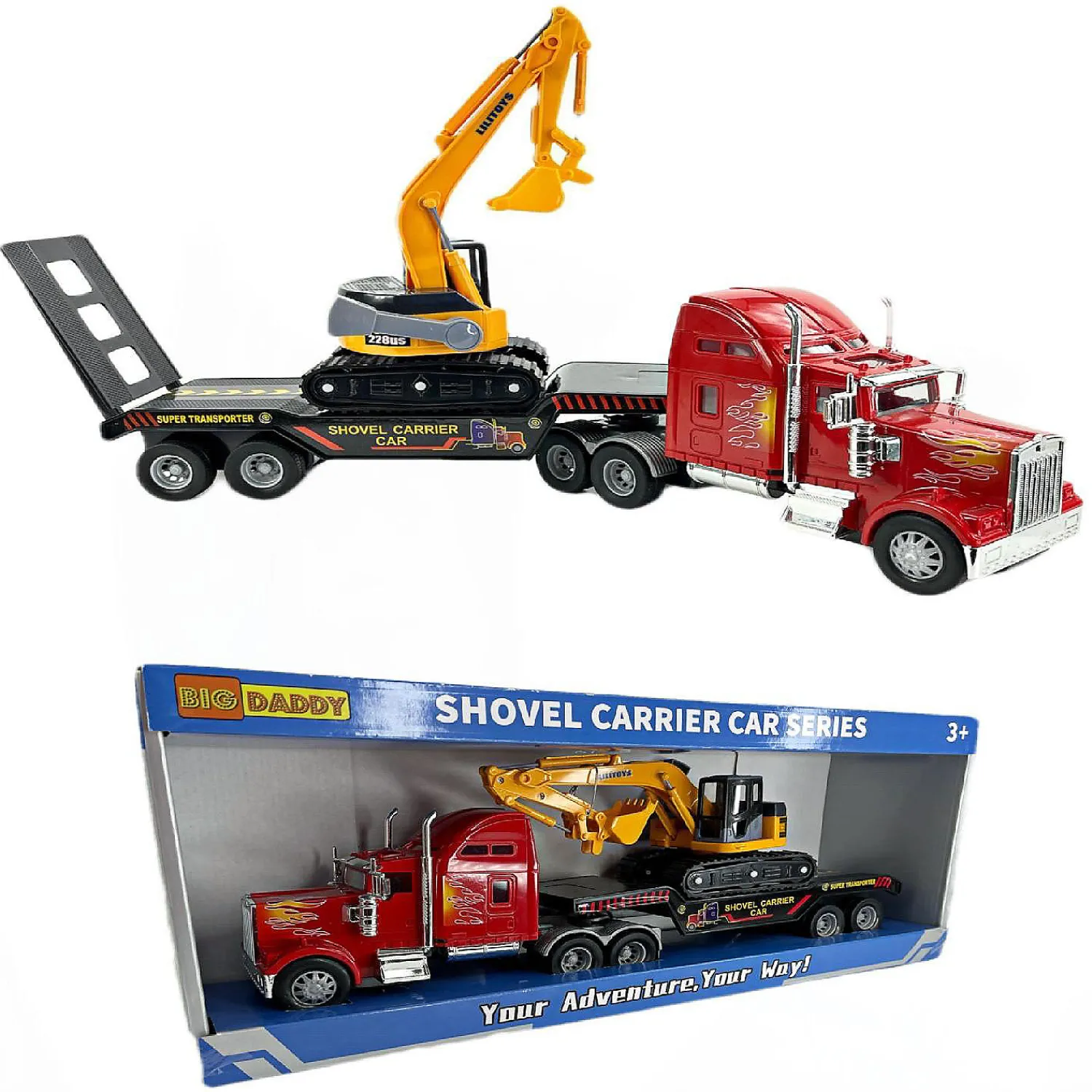 big_daddy_big_rig_heavy_d_2-1.webp Oriental Trading Toy Cars*Big Daddy Big Rig Heavy Duty Tractor Trailer Transport Flat Bed & Excavator