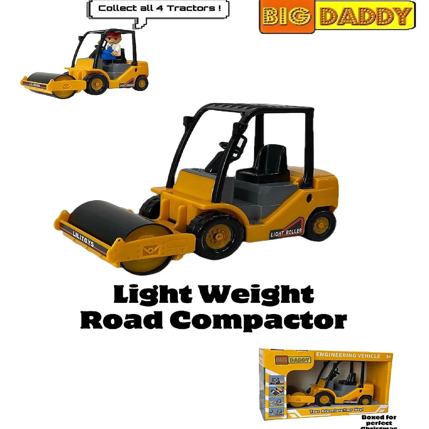 bigdaddy_light_duty_work__0.webp Oriental Trading Toy Cars*Big-Daddy Light Duty Work Trucks Series Road Roller Compactor,