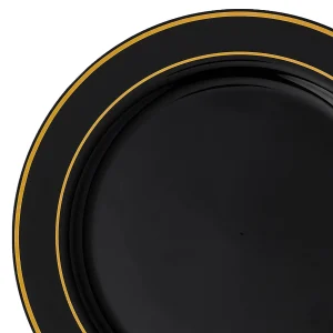 10.25" Black With Gold Edge Rim Plastic Dinner Plates (50 Plates)<Oriental Trading Best Sale