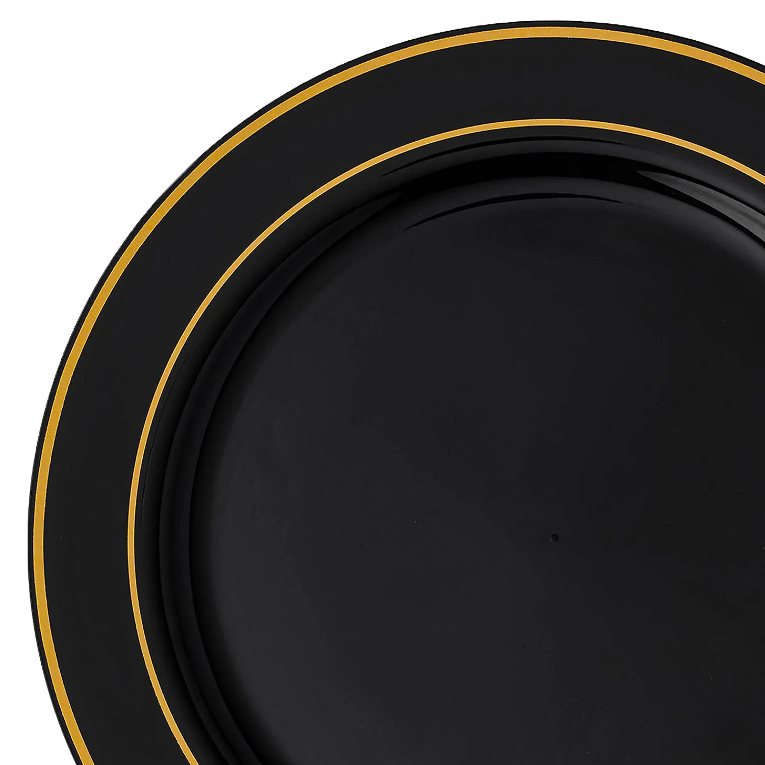 black_with_gold_edge_rim_0.webp 10.25" Black With Gold Edge Rim Plastic Dinner Plates (50 Plates)<Oriental Trading Best Sale