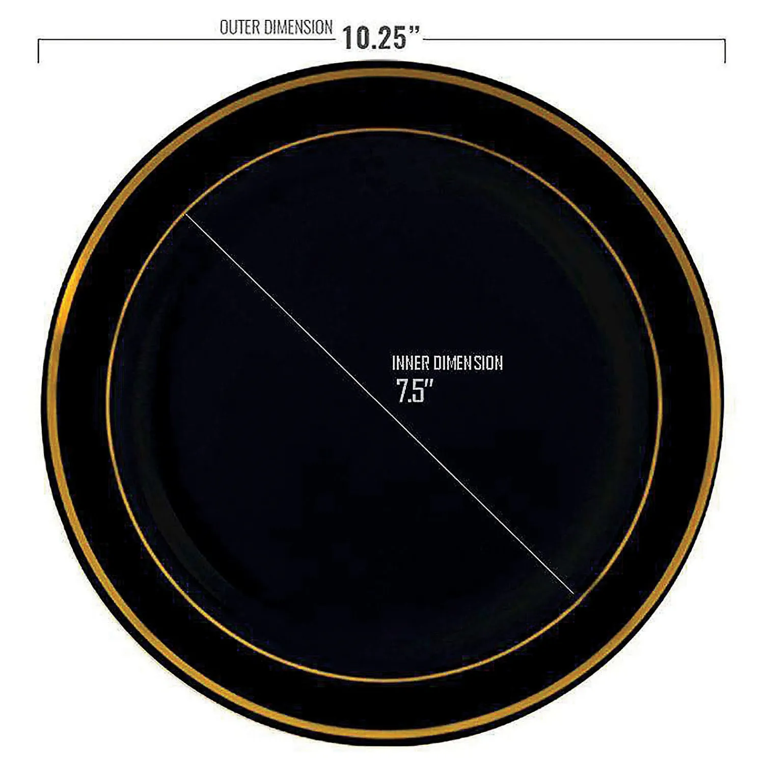 black_with_gold_edge_rim_1.webp 10.25" Black With Gold Edge Rim Plastic Dinner Plates (50 Plates)<Oriental Trading Best Sale