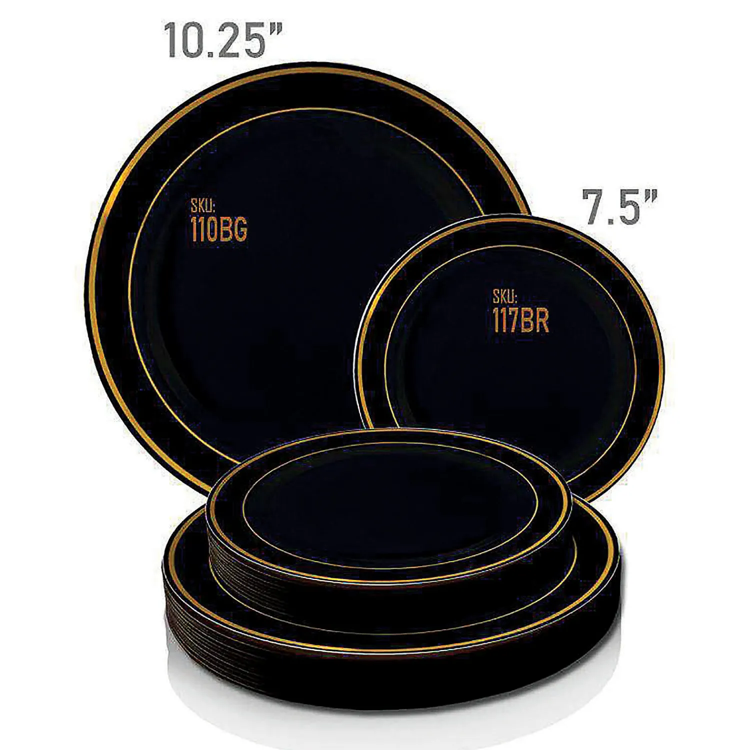 black_with_gold_edge_rim_2.webp 10.25" Black With Gold Edge Rim Plastic Dinner Plates (50 Plates)<Oriental Trading Best Sale