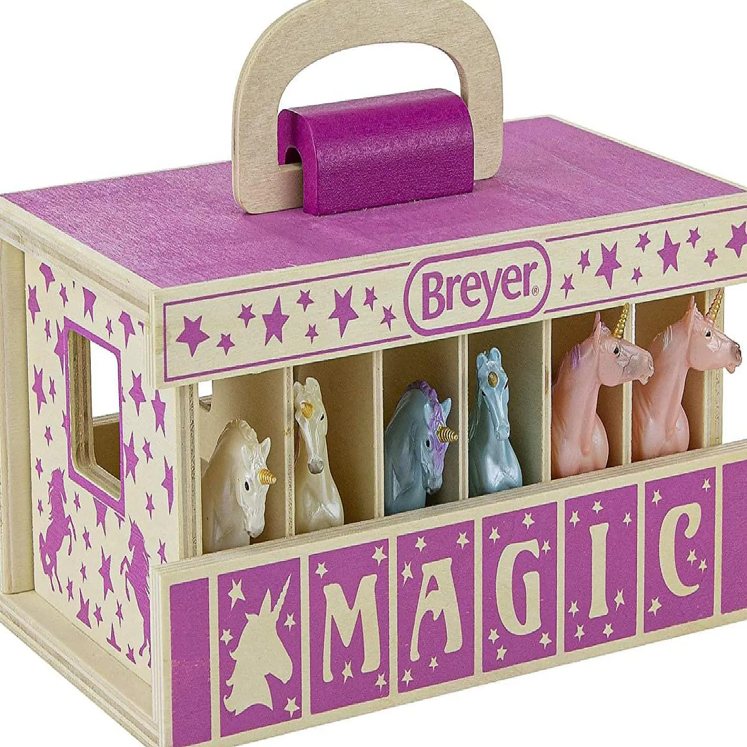 breyer_unicorn_magic_wood_0.webp Oriental Trading Play Sets*Breyer Unicorn Magic Wooden Carry Stable Playset W/ 6 Unicorns