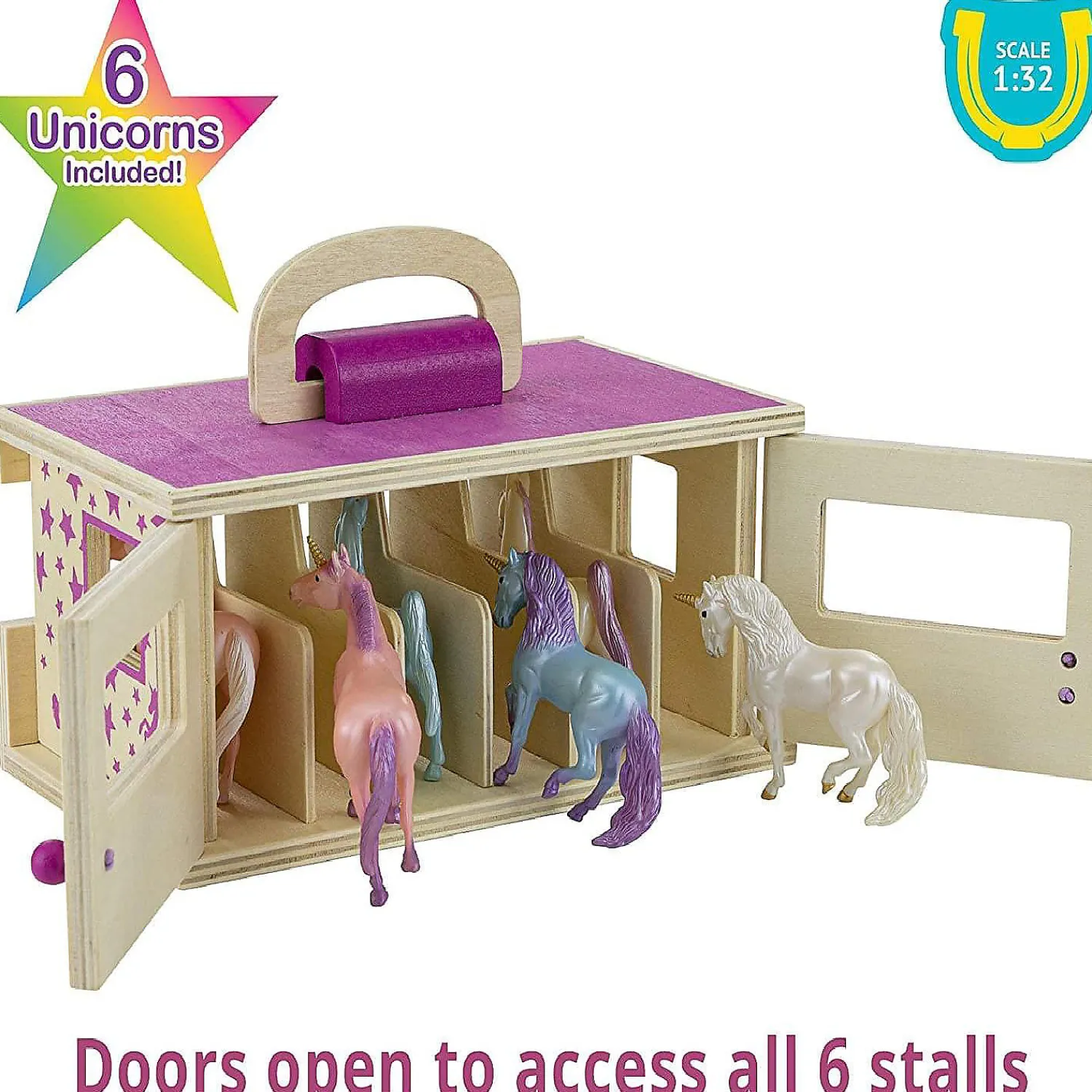 breyer_unicorn_magic_wood_2.webp Oriental Trading Play Sets*Breyer Unicorn Magic Wooden Carry Stable Playset W/ 6 Unicorns