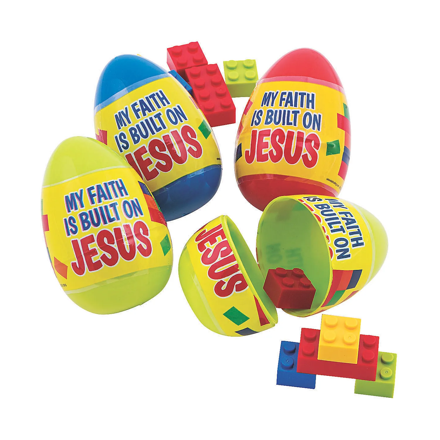 built_on_jesus_color_bri_0.webp 3" Built On Jesus Color Brick-Filled Plastic Easter Eggs - 12 Pc.<Oriental Trading Sale