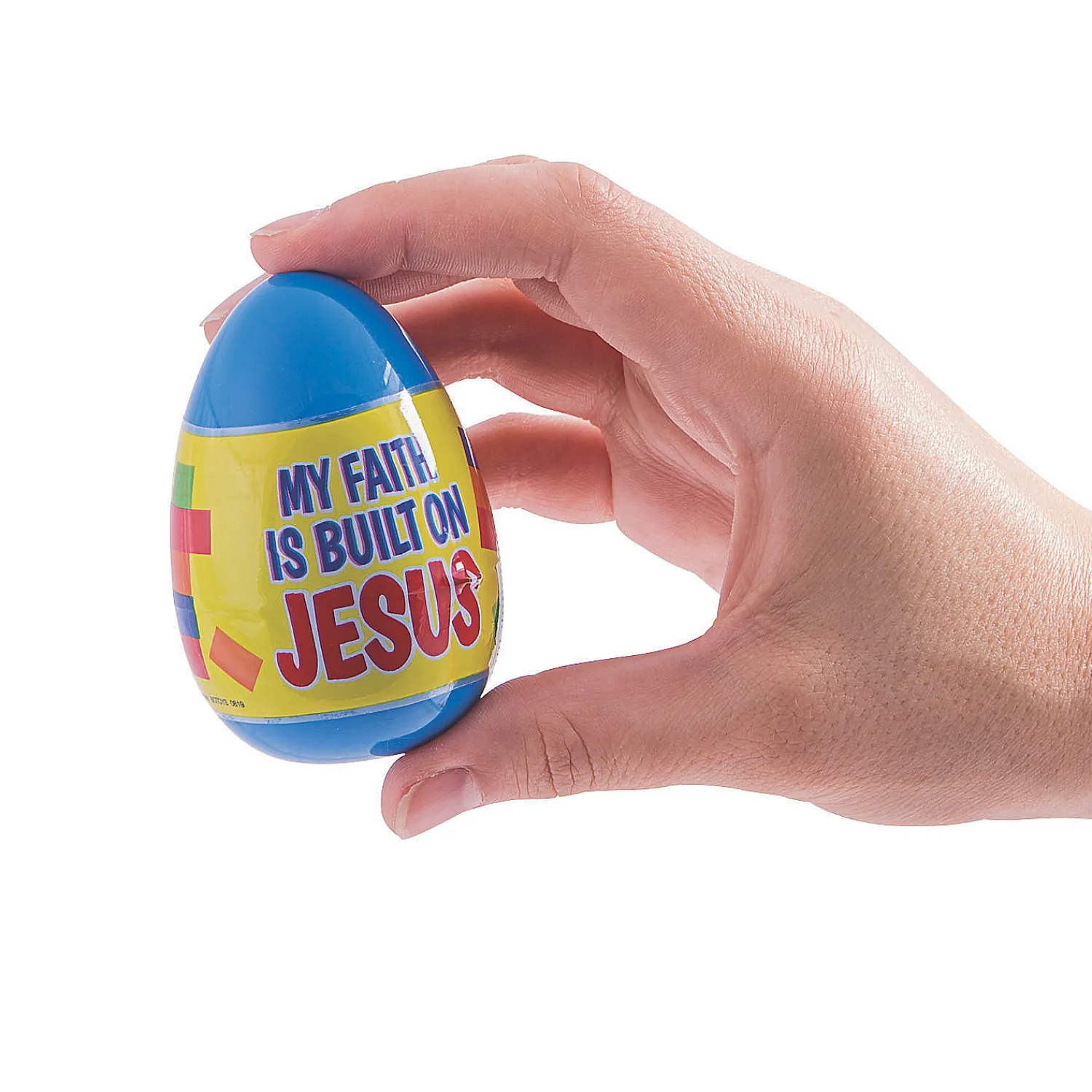 built_on_jesus_color_bri_1.webp 3" Built On Jesus Color Brick-Filled Plastic Easter Eggs - 12 Pc.<Oriental Trading Sale