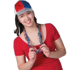 Oriental Trading Necklaces*Bulk 48 Pc. Metallic Patriotic Usa Mardi Gras Bead Necklaces