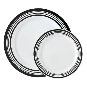 Bulk Premium White Plastic Plates With Black & White Trim - 100 Ct.<Oriental Trading Flash Sale
