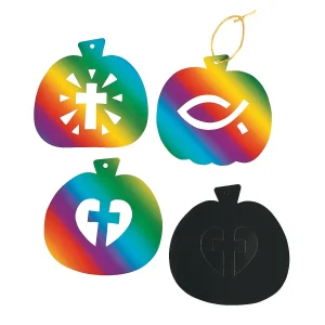 Christian Pumpkin Magic Color Scratch Ornaments With Cutout - 24 Pc.<Oriental Trading Best