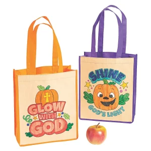 Color Your Own Medium Christian Pumpkin Halloween Nonwoven Tote Bags - 12 Pc.<Oriental Trading Outlet