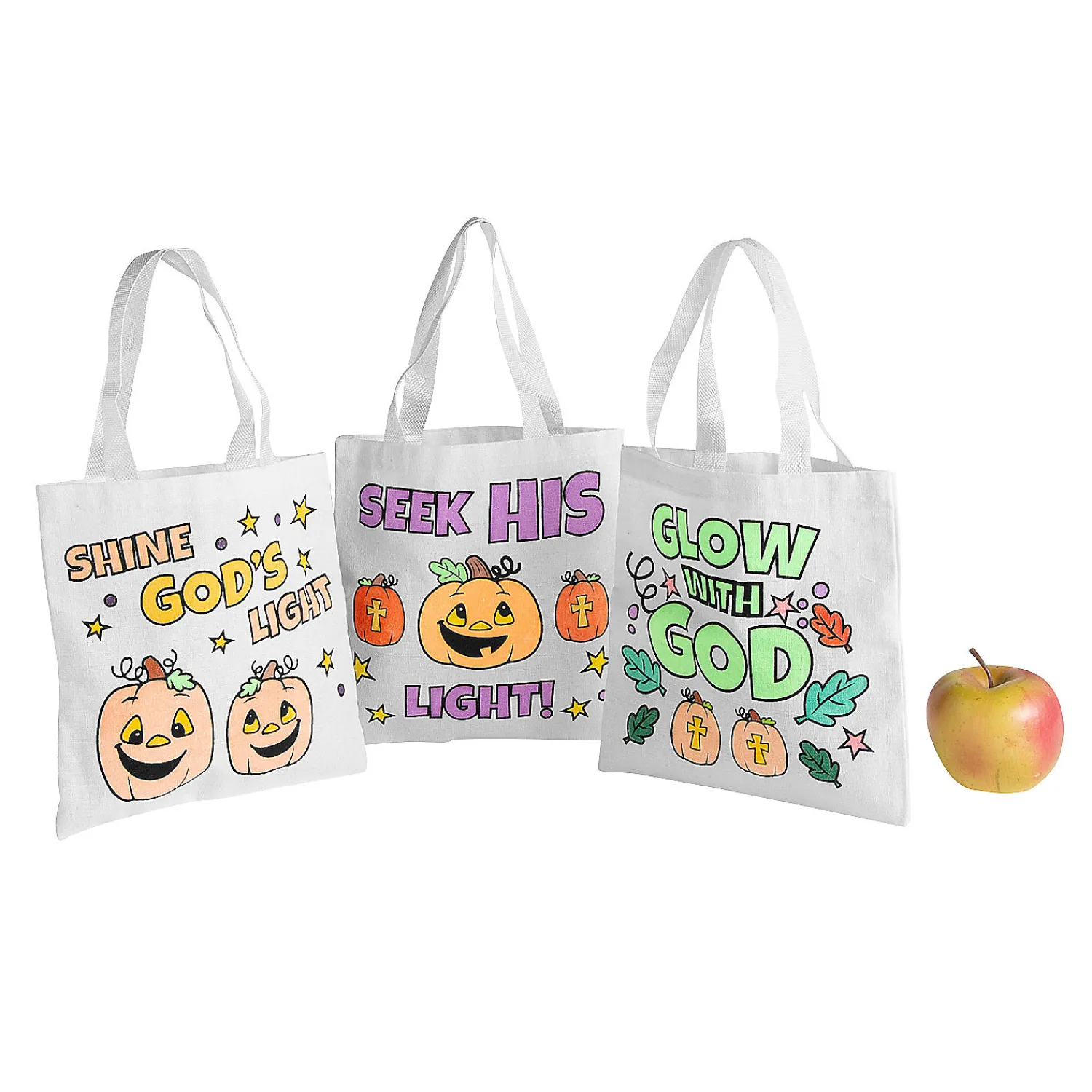 color_your_own_mini_chris_1.webp Color Your Own Mini Christian Pumpkin Canvas Tote Bags - 12 Pc.<Oriental Trading Best Sale