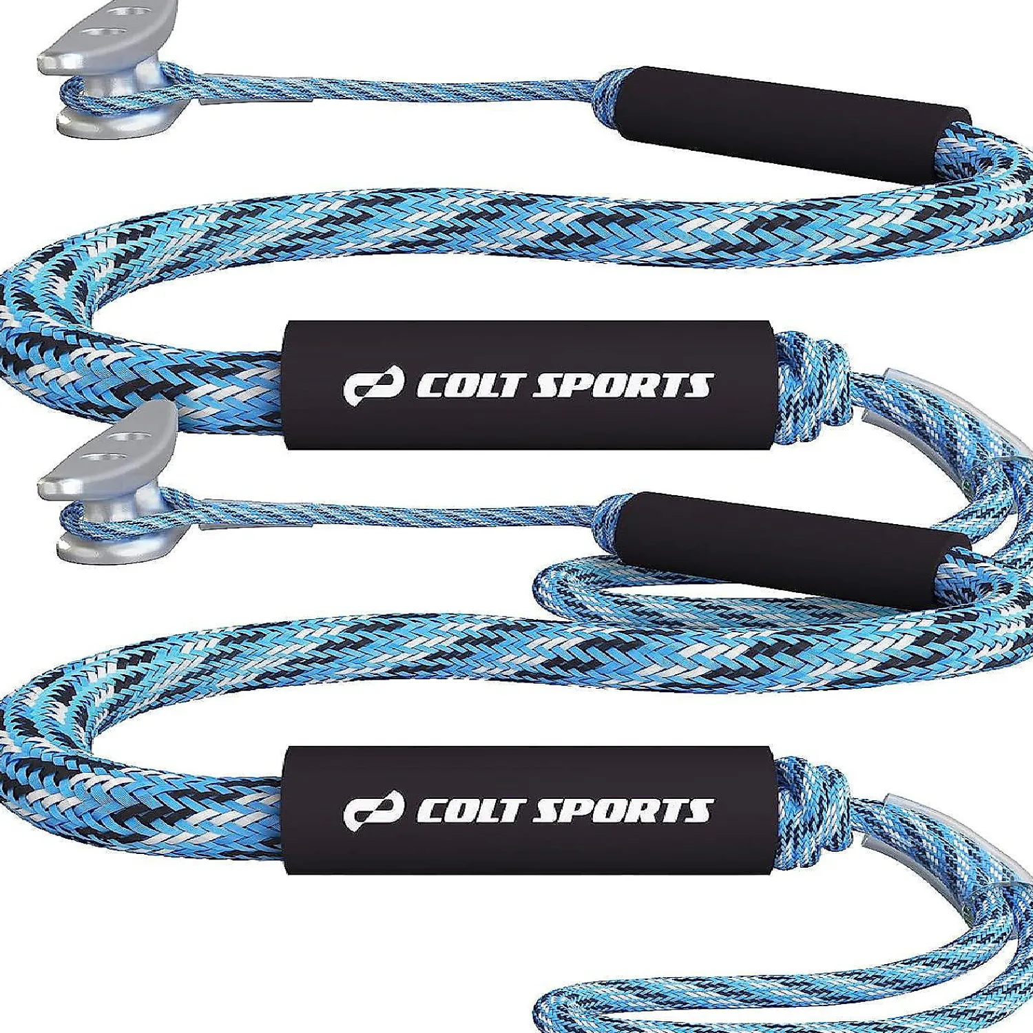 colt_sports__pack_bungee__0-2.webp Colt Sports 2 Pack Bungee Dock Lines Mooring Rope For Boats - Blue, White And Black 5 Feet - Marine Rope, Elastic Boat, Jet Ski With Secure Stainless Steel Hook<Oriental Trading Store