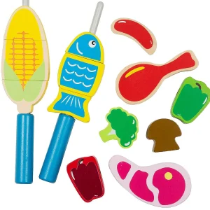 Oriental Trading Play Sets*Cook 'N Grill Wood Toy Bbq Set - Includes Pretend Play Wooden Barbeque Food & Grilling Tools For Kids, Boys & Girls, More Than 30 Pieces, Fun Indoor Activity Se