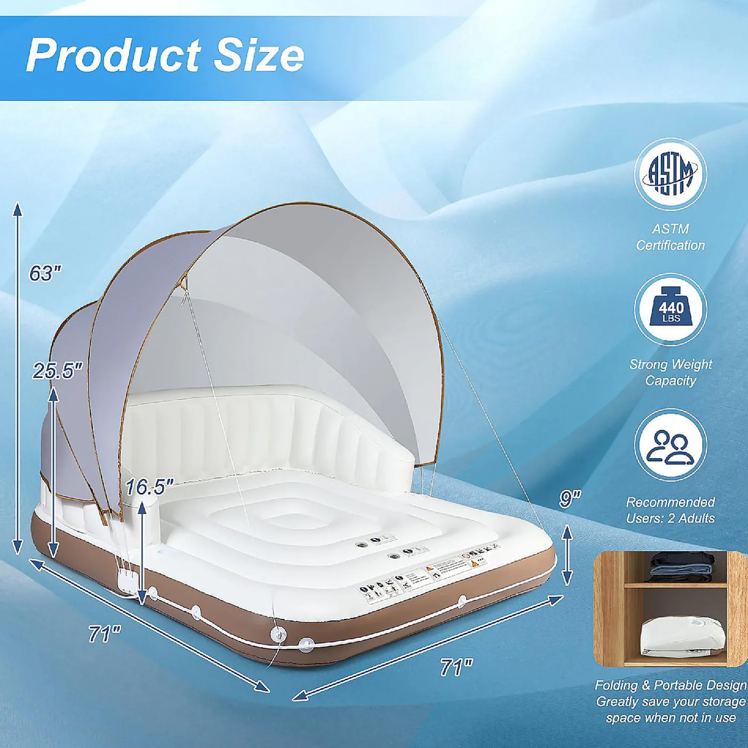costway_floating_island_i_3.webp Costway Floating Island Inflatable Swimming Pool Float Lounge Raft With Canopy Spf50+ Retractable Detachable Sunshade With Two Cup Holders<Oriental Trading Cheap