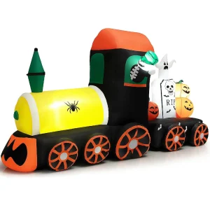 Costway 8Ft Long Halloween Inflatable Skeleton Ride On Train Led Lighted Halloween Decor<Oriental Trading Shop