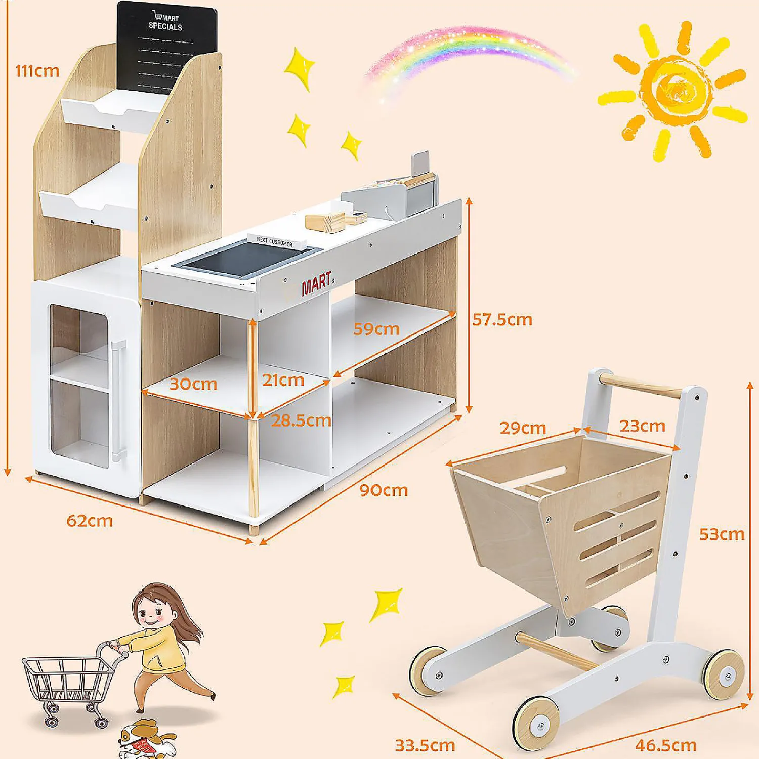 costway_grocery_store_pla_1.webp Oriental Trading Play Sets*Costway Grocery Store Playset Pretend Play Supermarket Shopping Set With Shopping Cart
