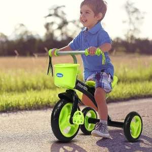 Costway Kids Tricycle Rider With Adjustable Seat Storage Basket Premium Quiet Wheels Non-Slip Handle Green<Oriental Trading Best Sale