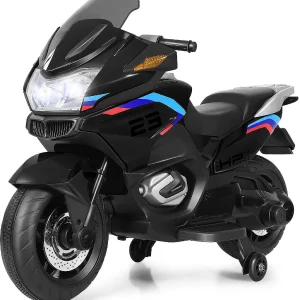 Costway 12V Kids Ride On Motorcycle Electric Motor Bike W/ Training Wheels & Light Black<Oriental Trading Fashion