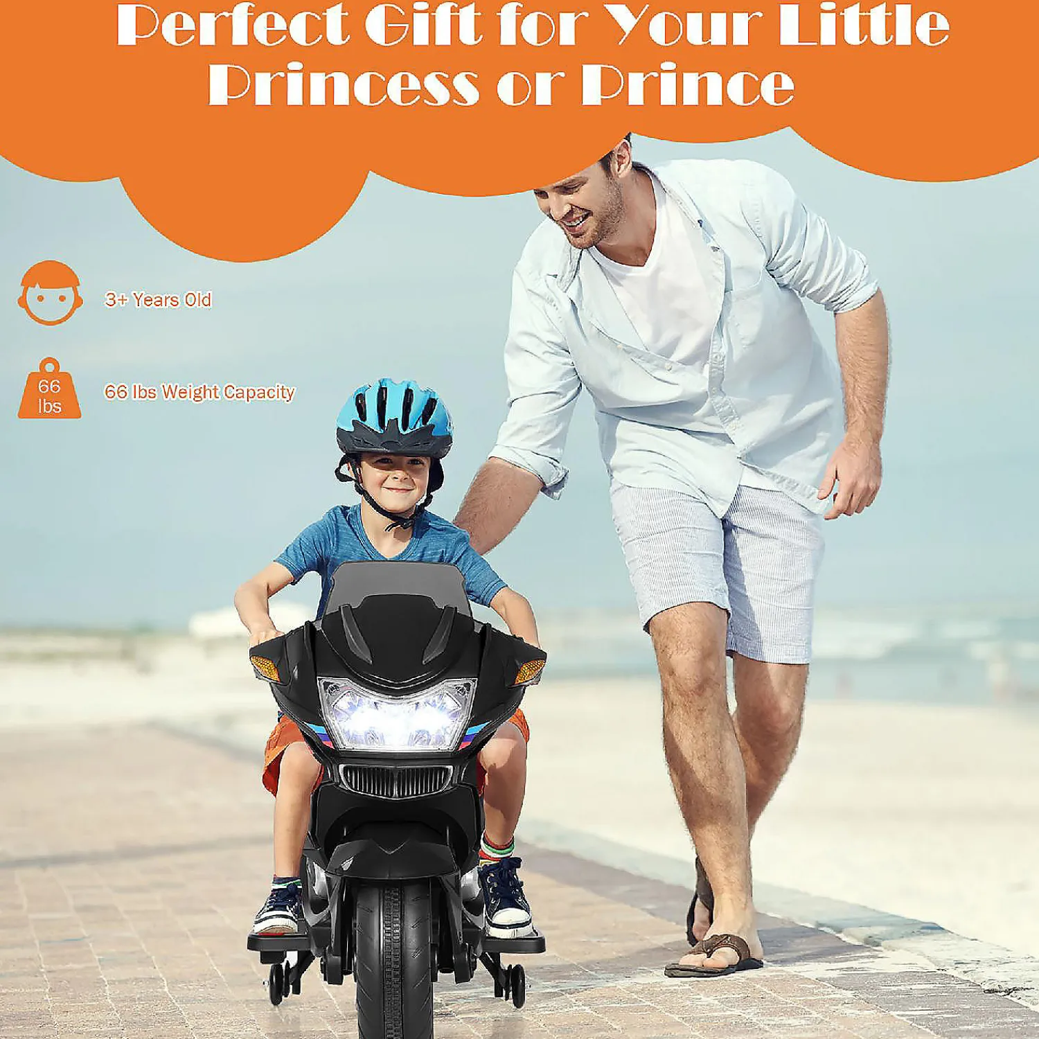 costway_v_kids_ride_on_mo_2.webp Costway 12V Kids Ride On Motorcycle Electric Motor Bike W/ Training Wheels & Light Black<Oriental Trading Fashion