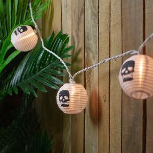 10-Count White And Black Skull Paper Lantern Halloween Lights 8.5Ft White Wire<Oriental Trading Store