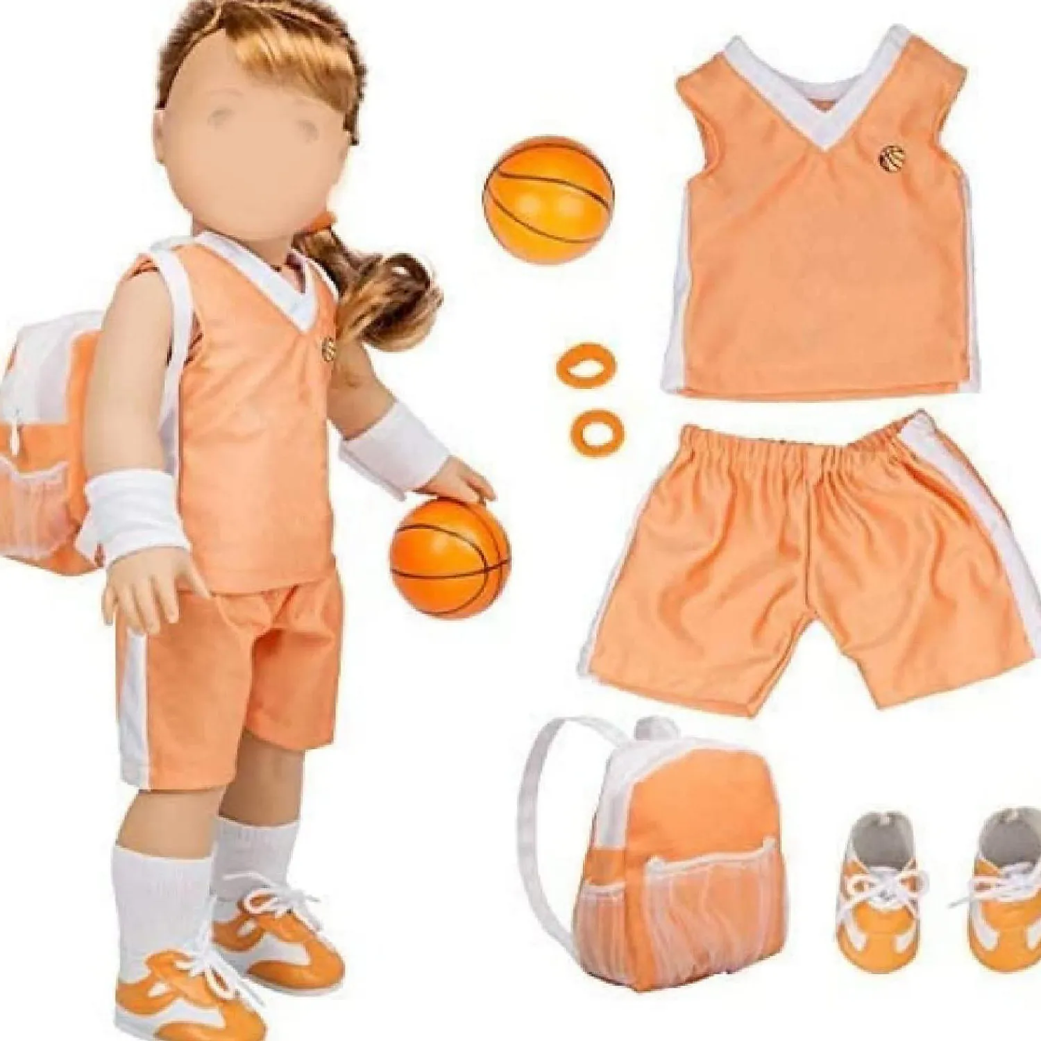 dress_along_dolly_basketb_0.webp Oriental Trading Character Toys*Dress Along Dolly Basketball Uniform Outfit For American 18" Dolls (8 Pc Set) - Includes Premium Handmade Doll Clothes & Accessories - Sport Halloween Costume