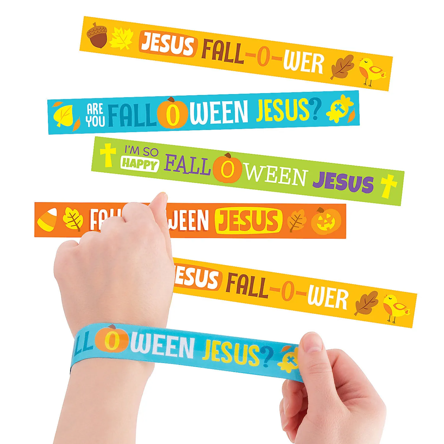 falloween_jesus_slap_brac_0.webp Fall-O-Ween Jesus Slap Bracelets - 12 Pc.<Oriental Trading Online