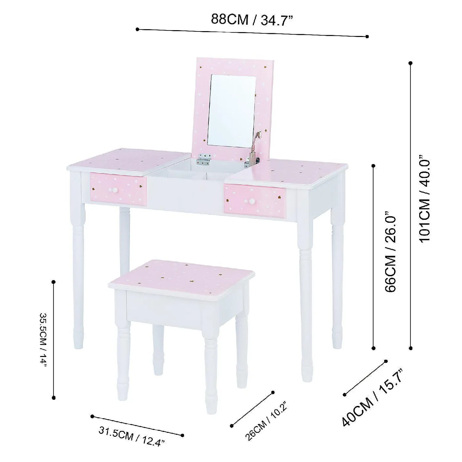 fantasy_fields__fashion_t_3.webp Oriental Trading Pretend Play*Fantasy Fields - Fashion Twinkle Star Prints Kate Play Vanity With Storage - Pink / White