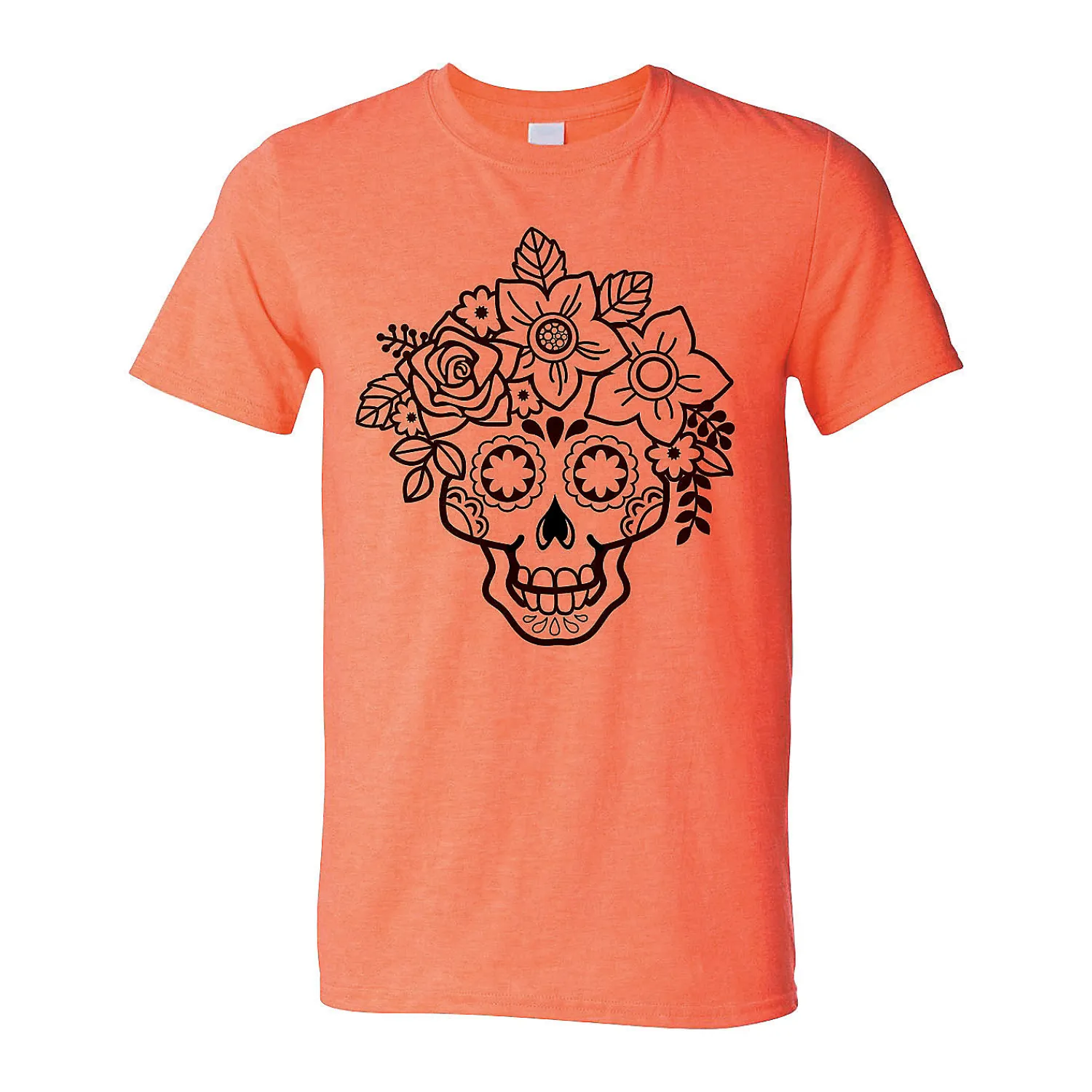 floral_sugar_skull_adults_0.webp Floral Sugar Skull Adult's T-Shirt<Oriental Trading Clearance