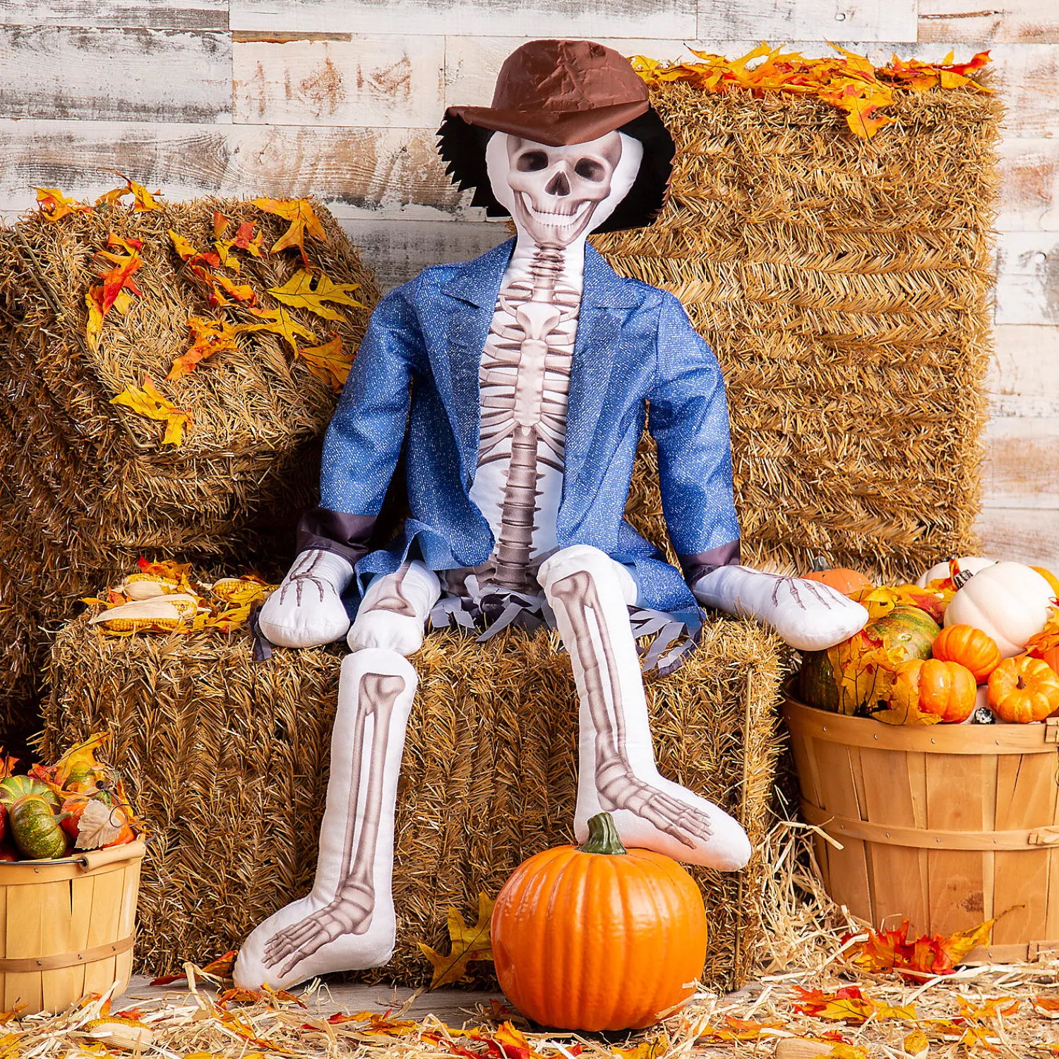 foot_skeleton_plush_scare_0.webp 5-Foot Skeleton Plush Scarecrow Outfit Kit - 3 Pc.<Oriental Trading Shop
