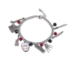 Oriental Trading Pretend Play*Freddy Vs. Jason 15Mm Enamel Charm Silver Finish Chain Bracelet Novelty Jewelry