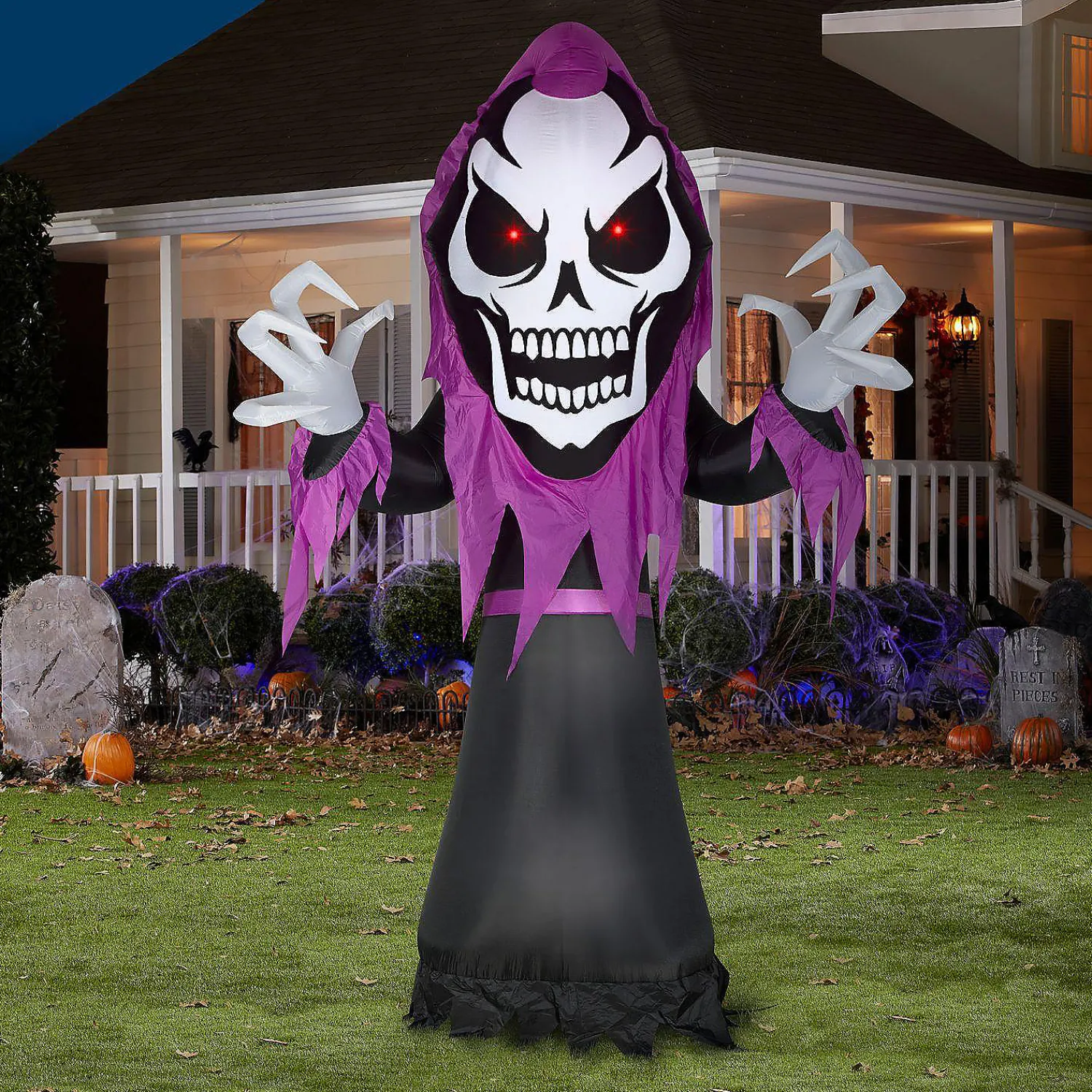 gemmy_airblown_skeleton_r_1.webp Gemmy Airblown Skeleton Reaper With Red Led Eyes Giant 10.5 Ft Tall Multicolored<Oriental Trading Hot