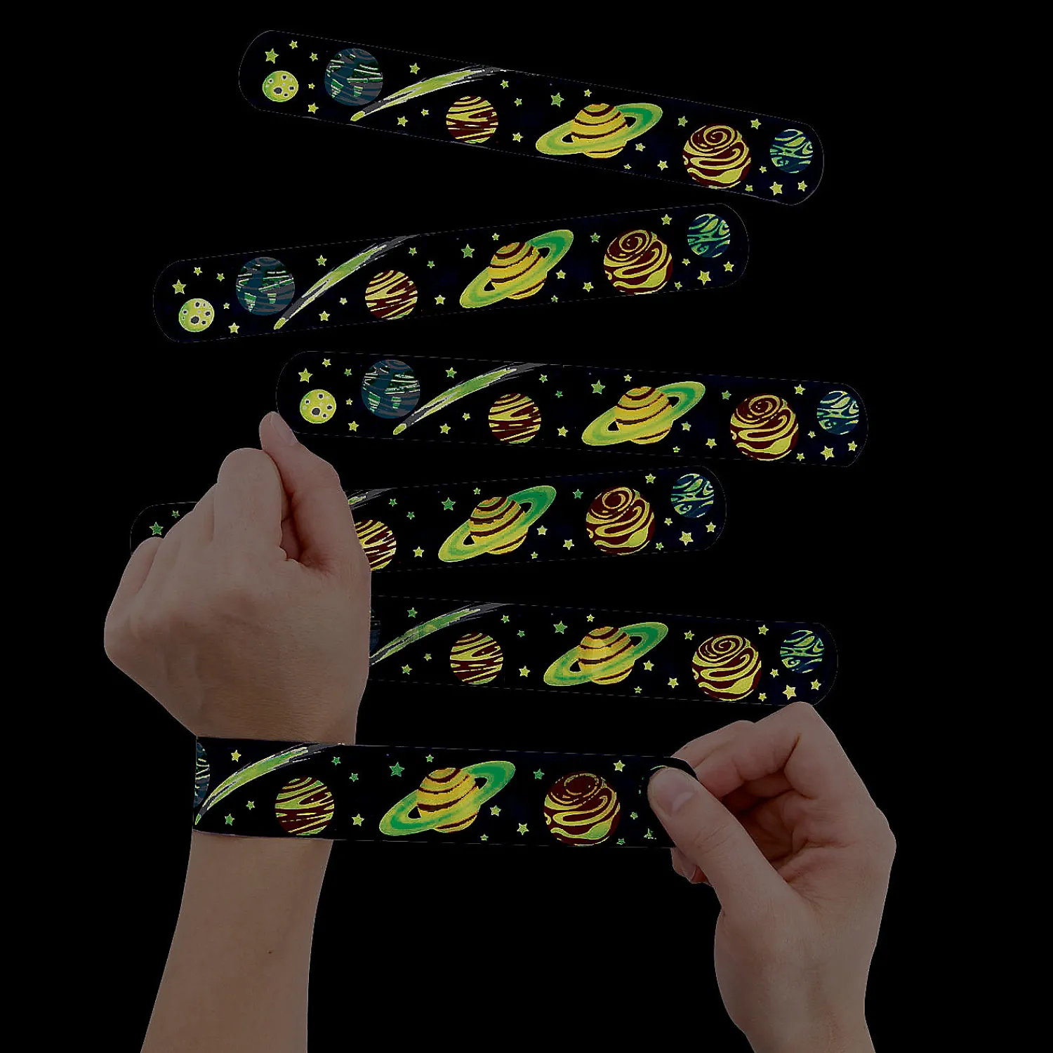 glowinthedark_space_slap__0.webp Oriental Trading Glow Jewelry*Glow-In-The-Dark Space Slap Bracelets - 12 Pc.