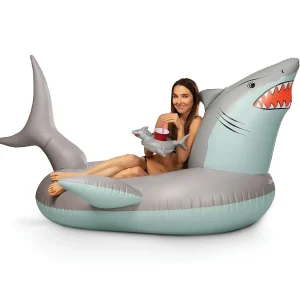 Gofloats Giant Inflatable Shark Pool Float With Shark Drink Float<Oriental Trading Best Sale