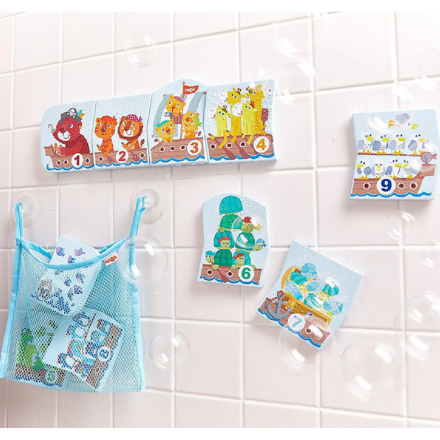 haba_numbers_puzzle_in_ne_3.webp Oriental Trading Play Sets*Haba Numbers Puzzle In Net - 10 Piece Counting Bath Toy With Suction Cup Storage Net