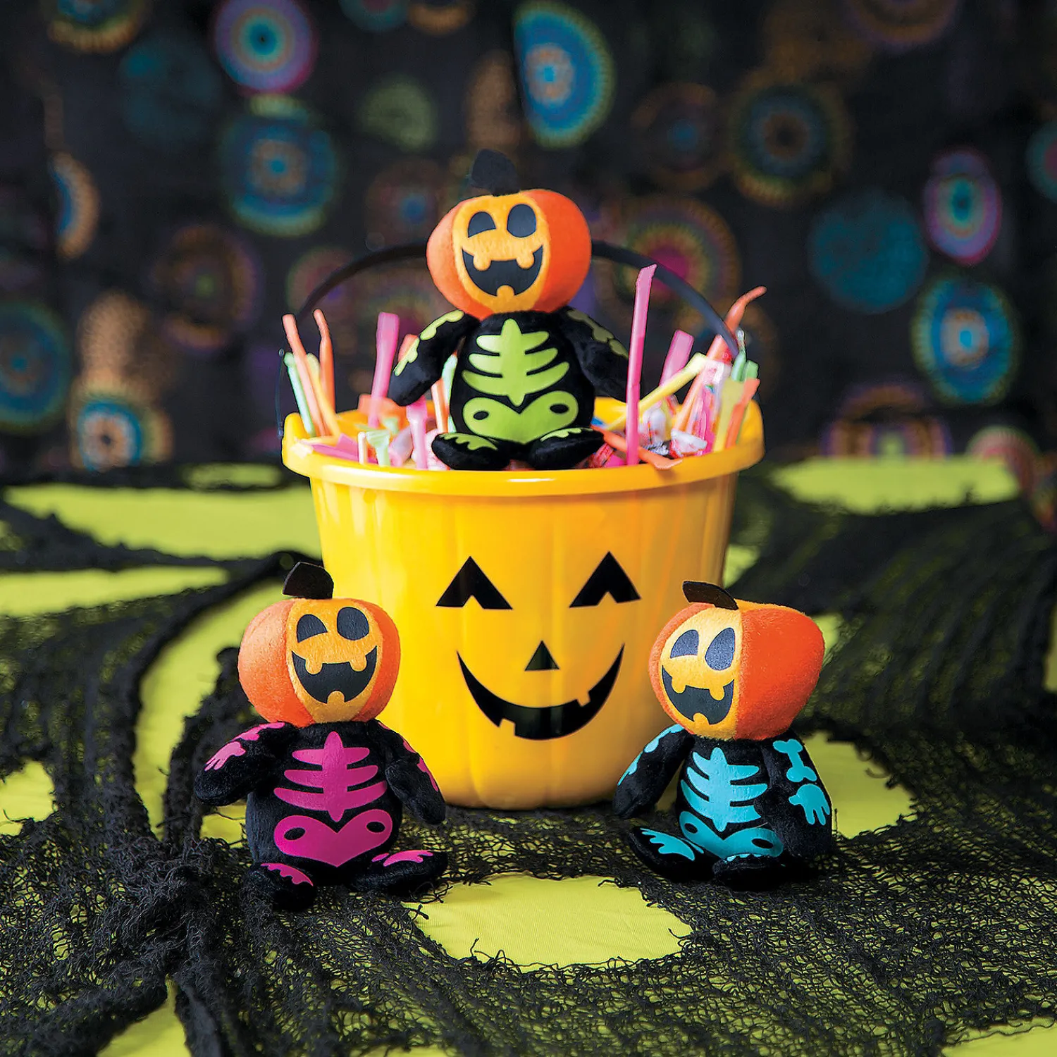 halloween_spookadelic_stu_1.webp Oriental Trading Stuffed Animals & Plush Toys*Halloween Spookadelic Stuffed Skeletons With Jack-O'-Lantern Head - 12 Pc.