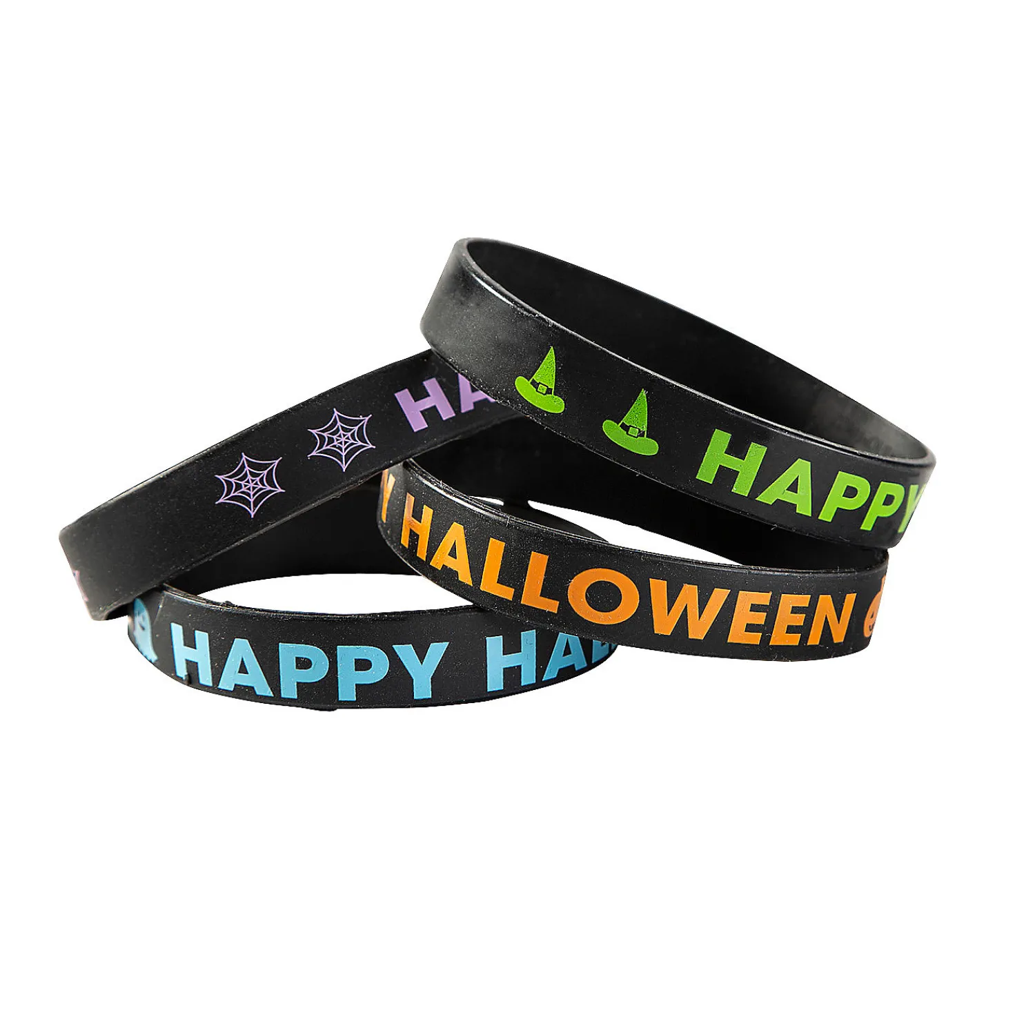happy_halloween_black_sil_0.webp Happy Halloween Black Silicone Bracelets - 24 Pc.<Oriental Trading Cheap