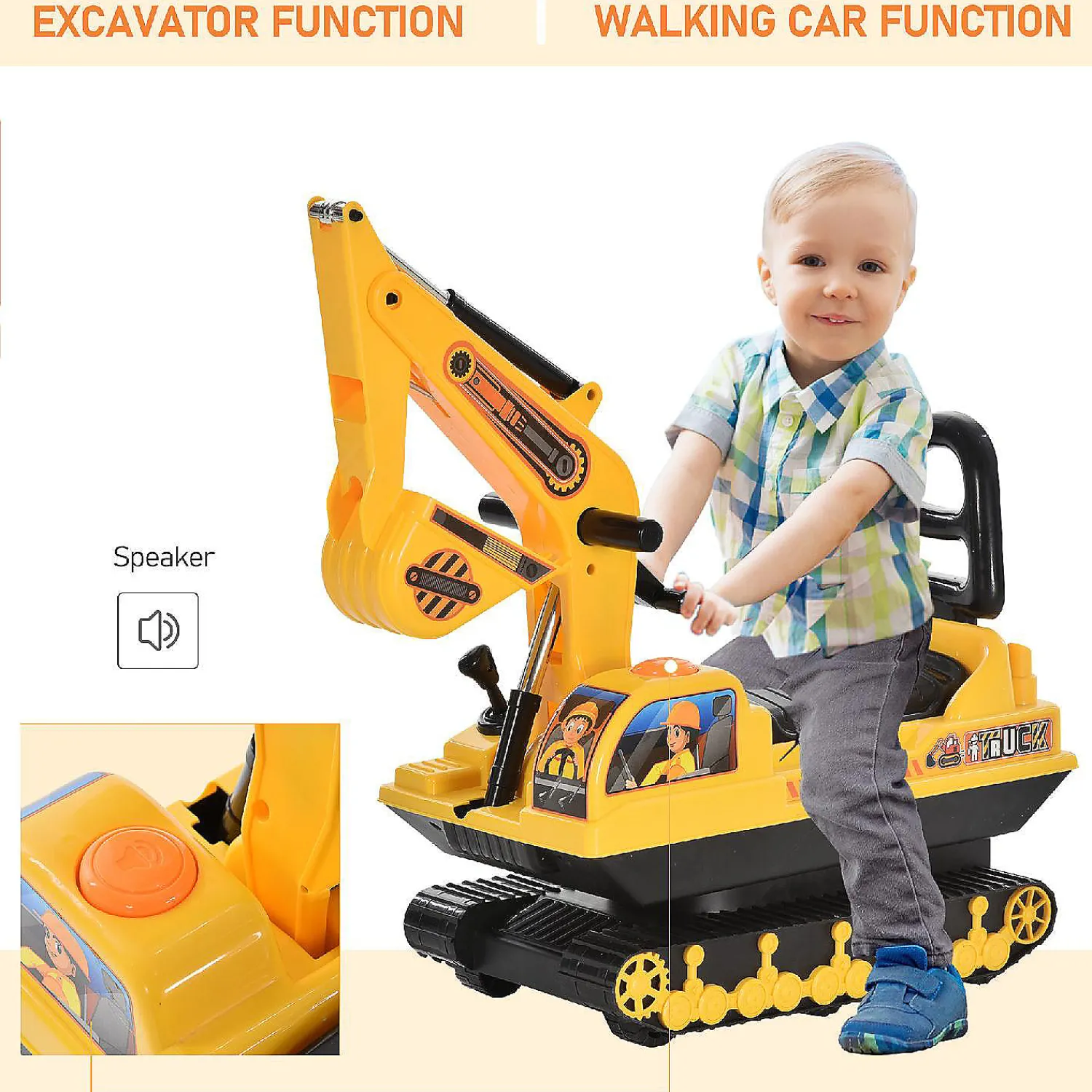 homcom_no_power_ride_on_e_3.webp Homcom No Power Ride On Excavator Construction Truck 3Yr+ Yellow<Oriental Trading Best Sale
