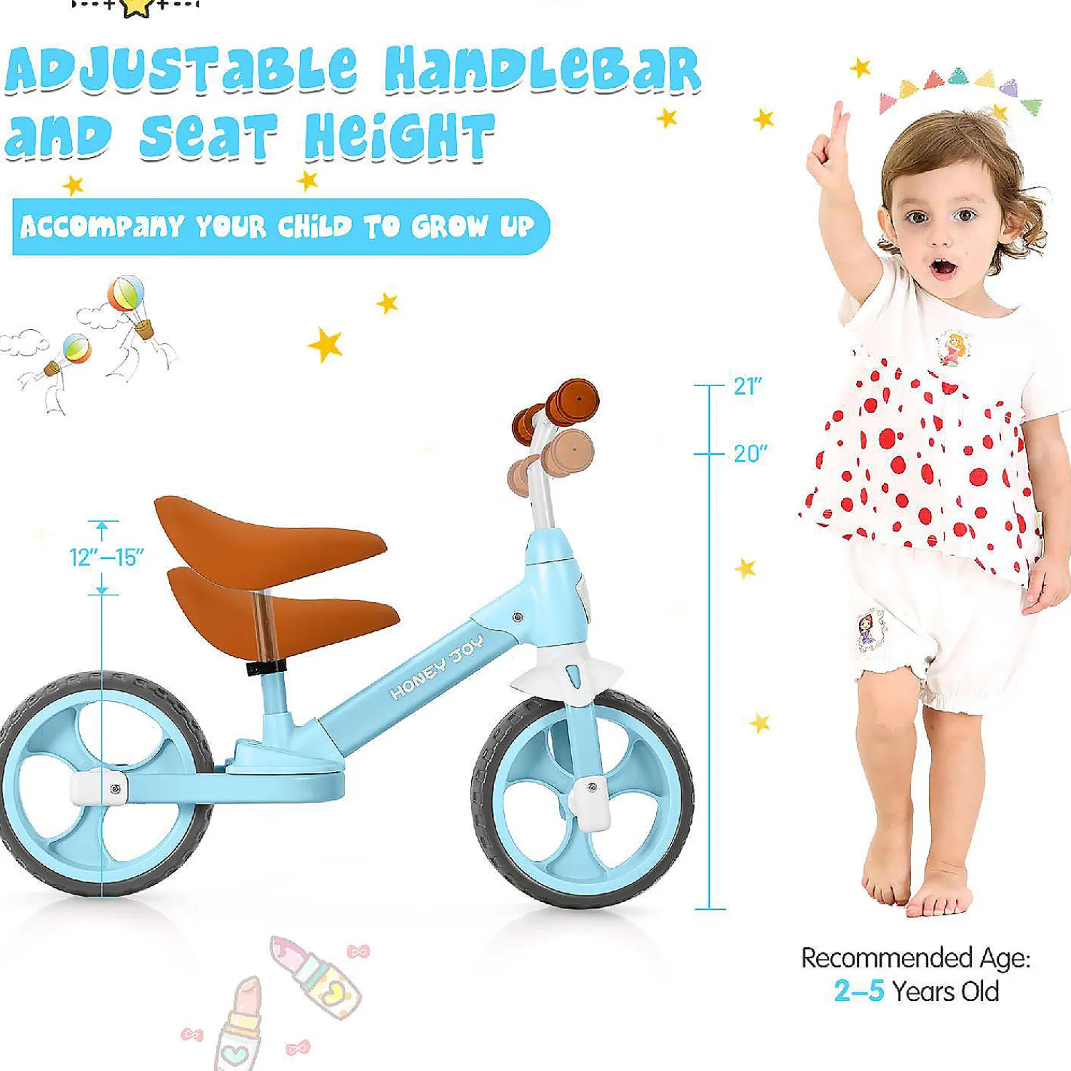 honey_joy_toddler_balance_3.webp Honey Joy Toddler Balance Bike W/ Feet Rests For 2-5 Yr Blue<Oriental Trading Best