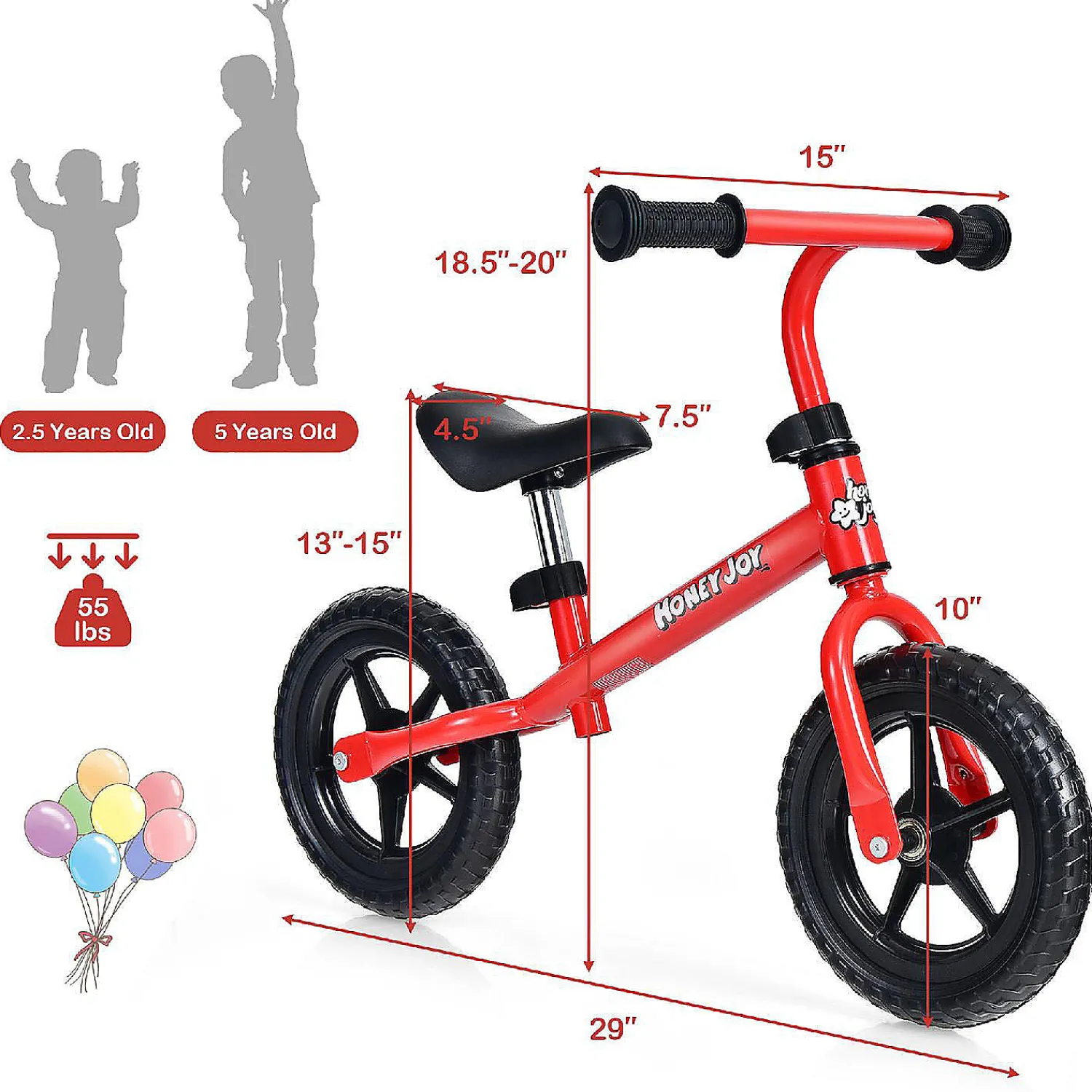 honeyjoy_balance_bike_no__2.webp Honeyjoy Balance Bike No Pedal W/ Adjustable Handlebar & Seat Red<Oriental Trading Best