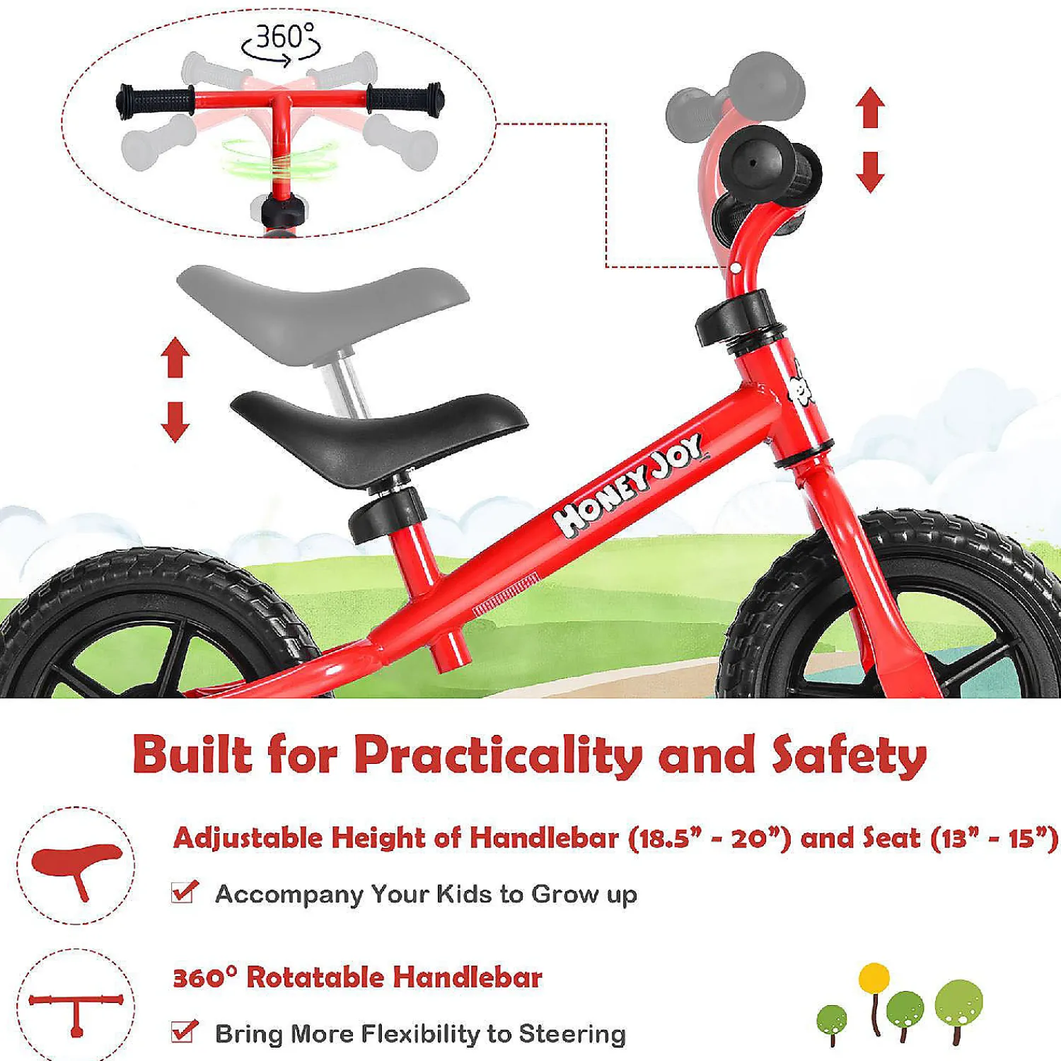honeyjoy_balance_bike_no__3.webp Honeyjoy Balance Bike No Pedal W/ Adjustable Handlebar & Seat Red<Oriental Trading Best